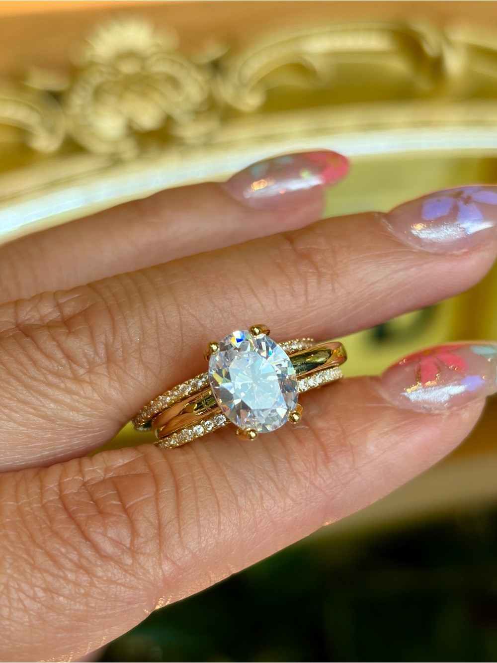 3PC Stunning Golden Tone Bridal Set Oval 2.5ct Simulated diamonds ring 7,8,9